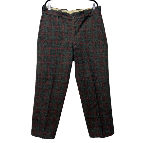 Vintage 1940s Gray Plaid Wool Trousers Men’s Slacks 36x27 Tailored Fit